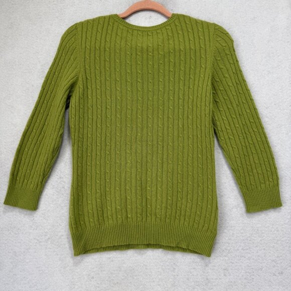 Classiques Entier Sweater Womens Small Green 100% Cashmere Cable Knit Crewneck - Picture 8 of 9